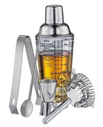 Set shaker si 4 ustensile pentru bar, otel inoxidabil, Cosmopolitan - CILIO